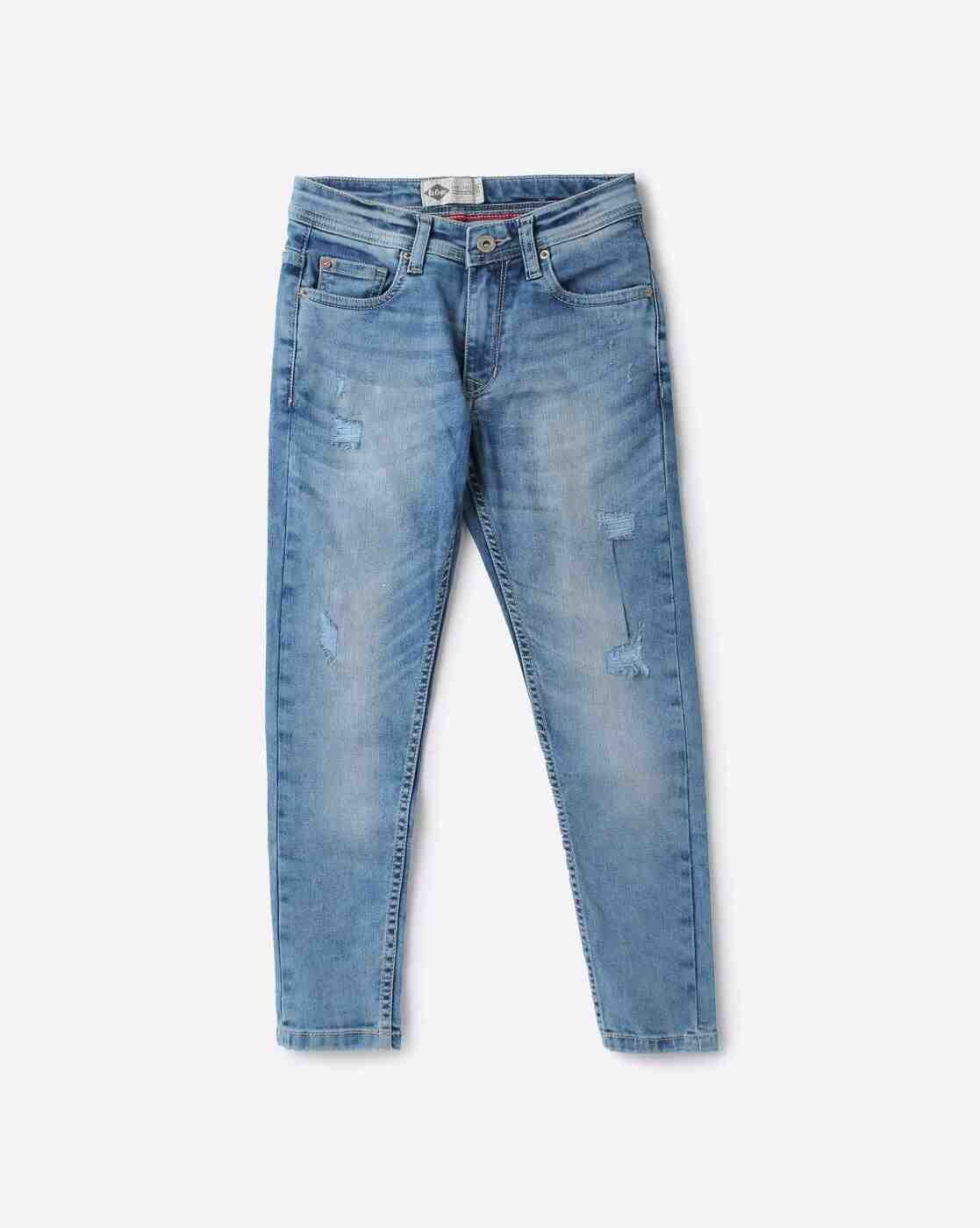 Lee Cooper | Mid-Wash Slim Fit Jeans with Distressing|0