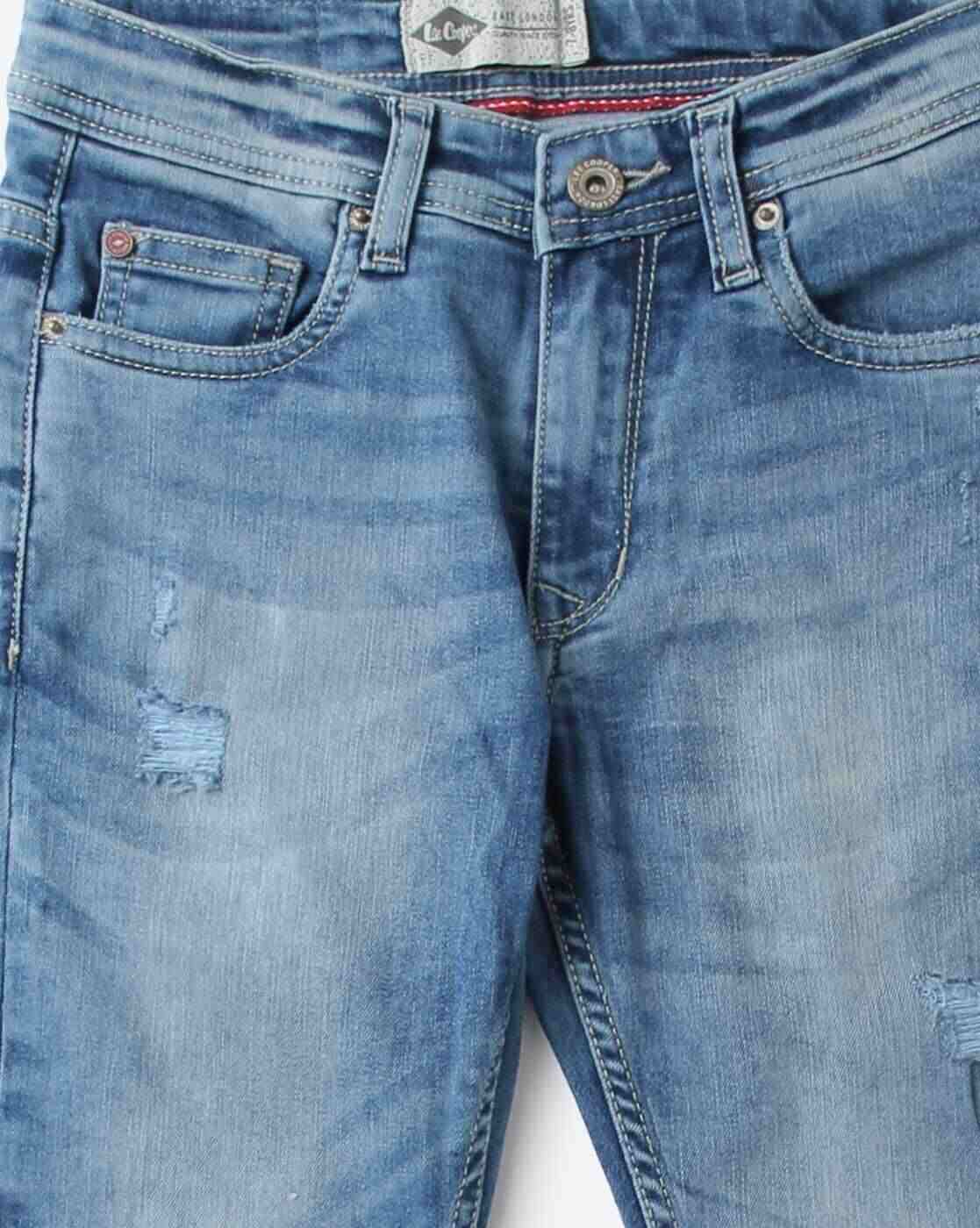Lee Cooper | Mid-Wash Slim Fit Jeans with Distressing|2
