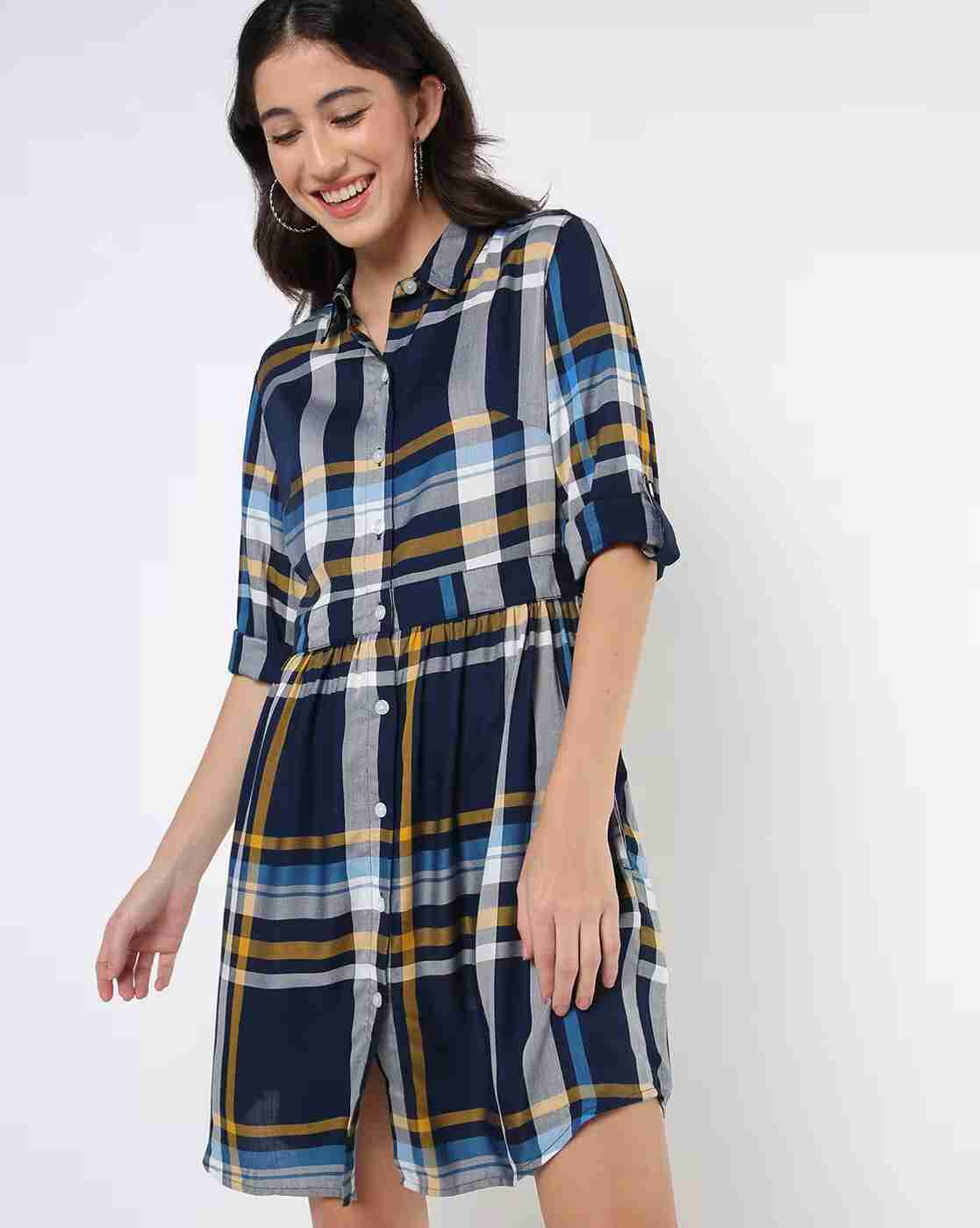Lee Cooper | Checked Shirt Dress with Full-Length Sleeves|0