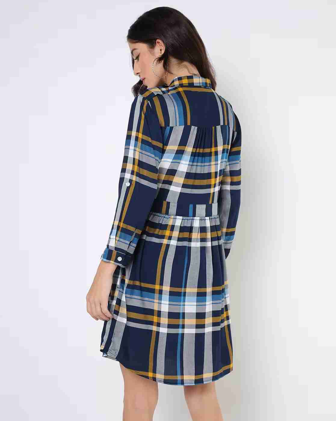 Lee Cooper | Checked Shirt Dress with Full-Length Sleeves|1
