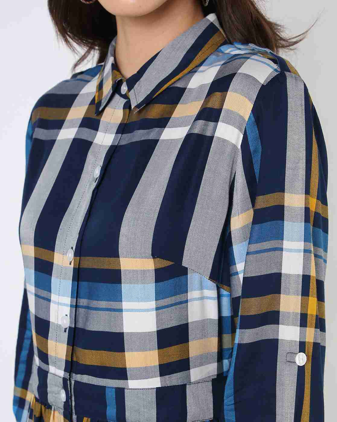 Lee Cooper | Checked Shirt Dress with Full-Length Sleeves|2