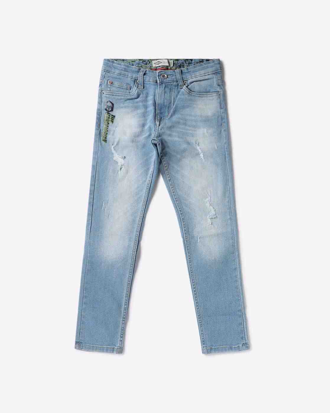 Lee Cooper | Mid-Wash Slim Fit Distressed Jeans|0
