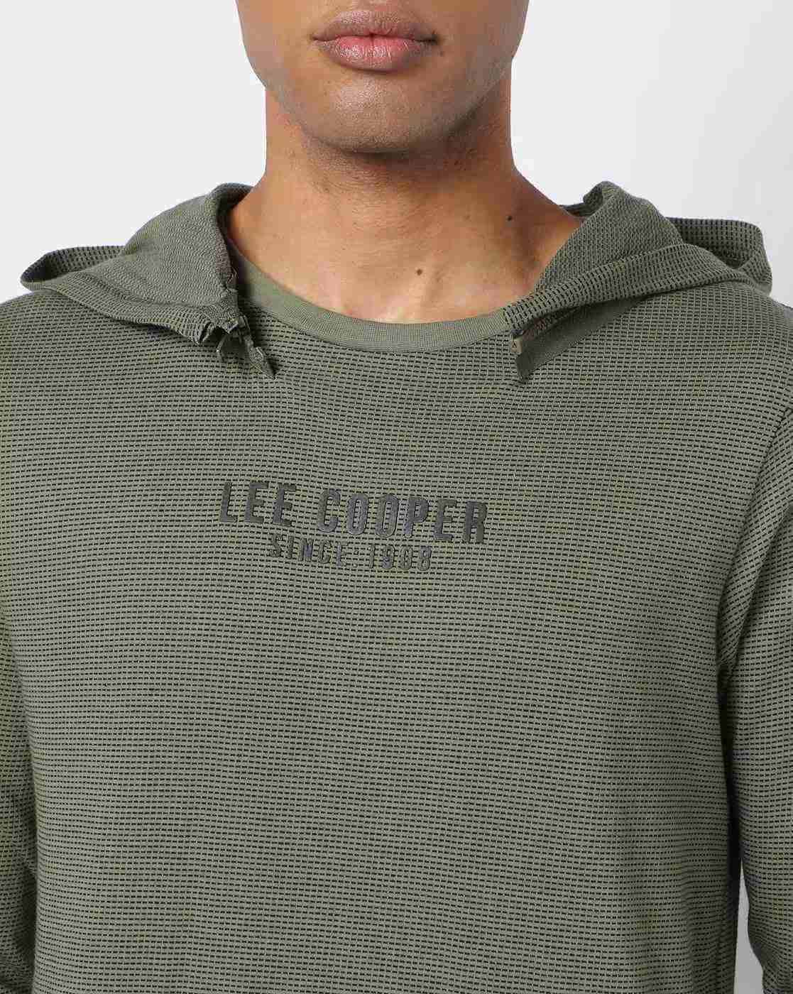 Lee Cooper | Regular Fit Micro Print Hooded T-Shirt with Logo Accent|2