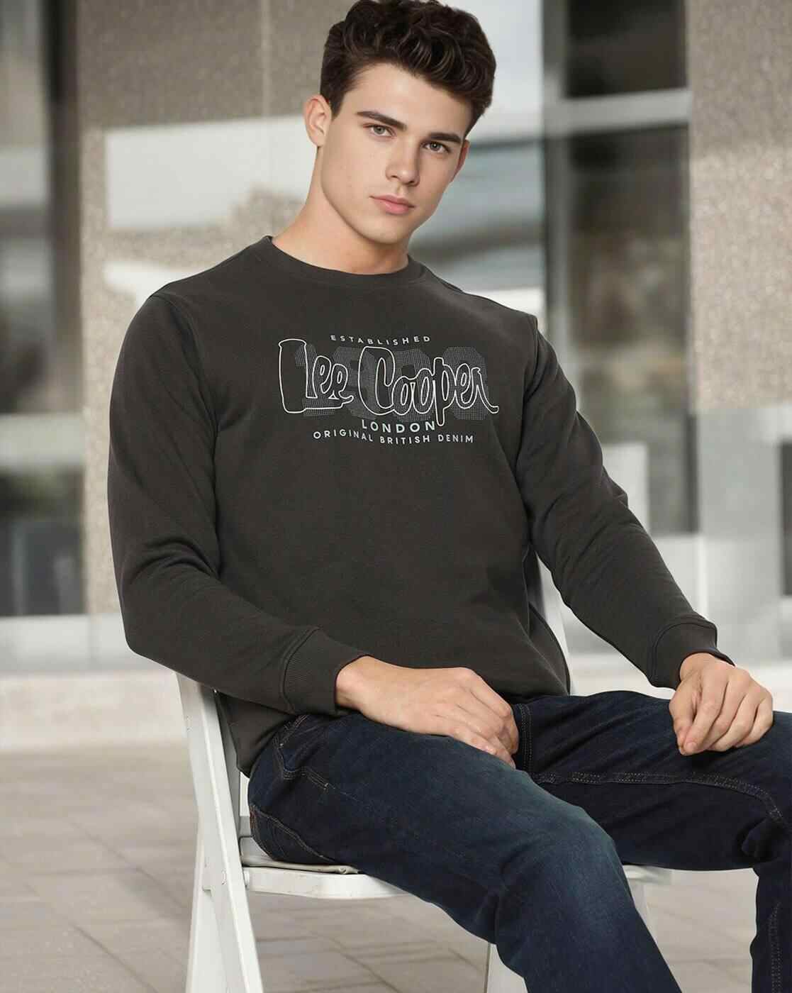 Lee Cooper | Logo Print Round-Neck Cotton Sweatshirt|0
