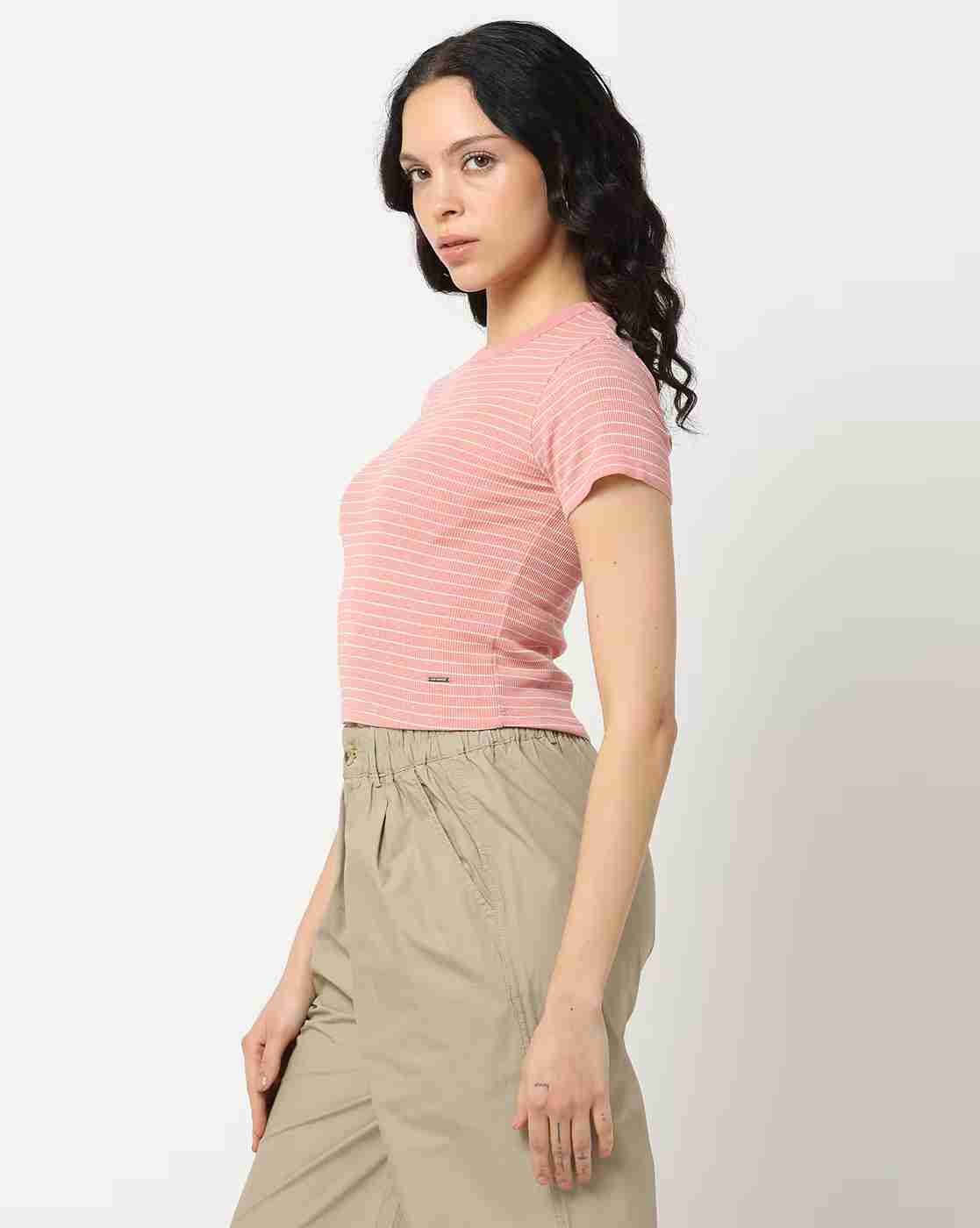 Lee Cooper | Women Striped Slim Fit Crew-Neck T-Shirt|1