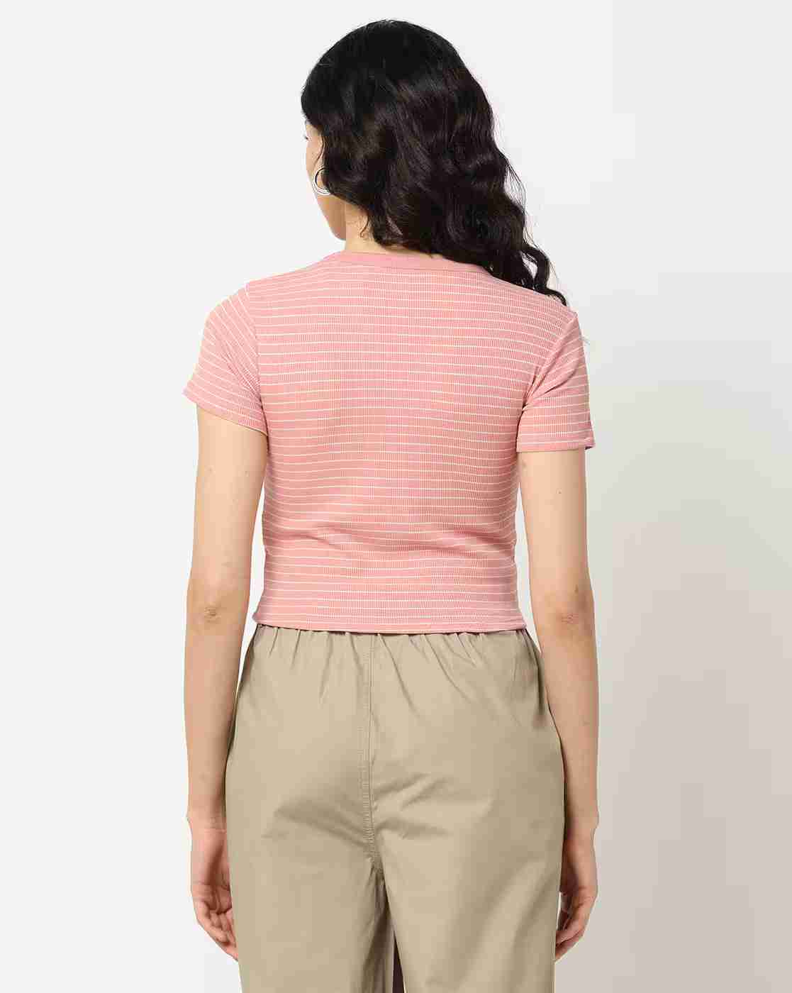 Lee Cooper | Women Striped Slim Fit Crew-Neck T-Shirt|2