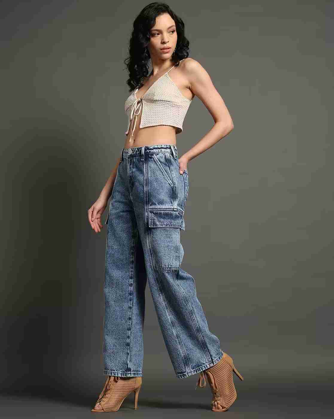 Lee Cooper | Women Heavily Washed Relaxed Fit Cargo Jeans|0