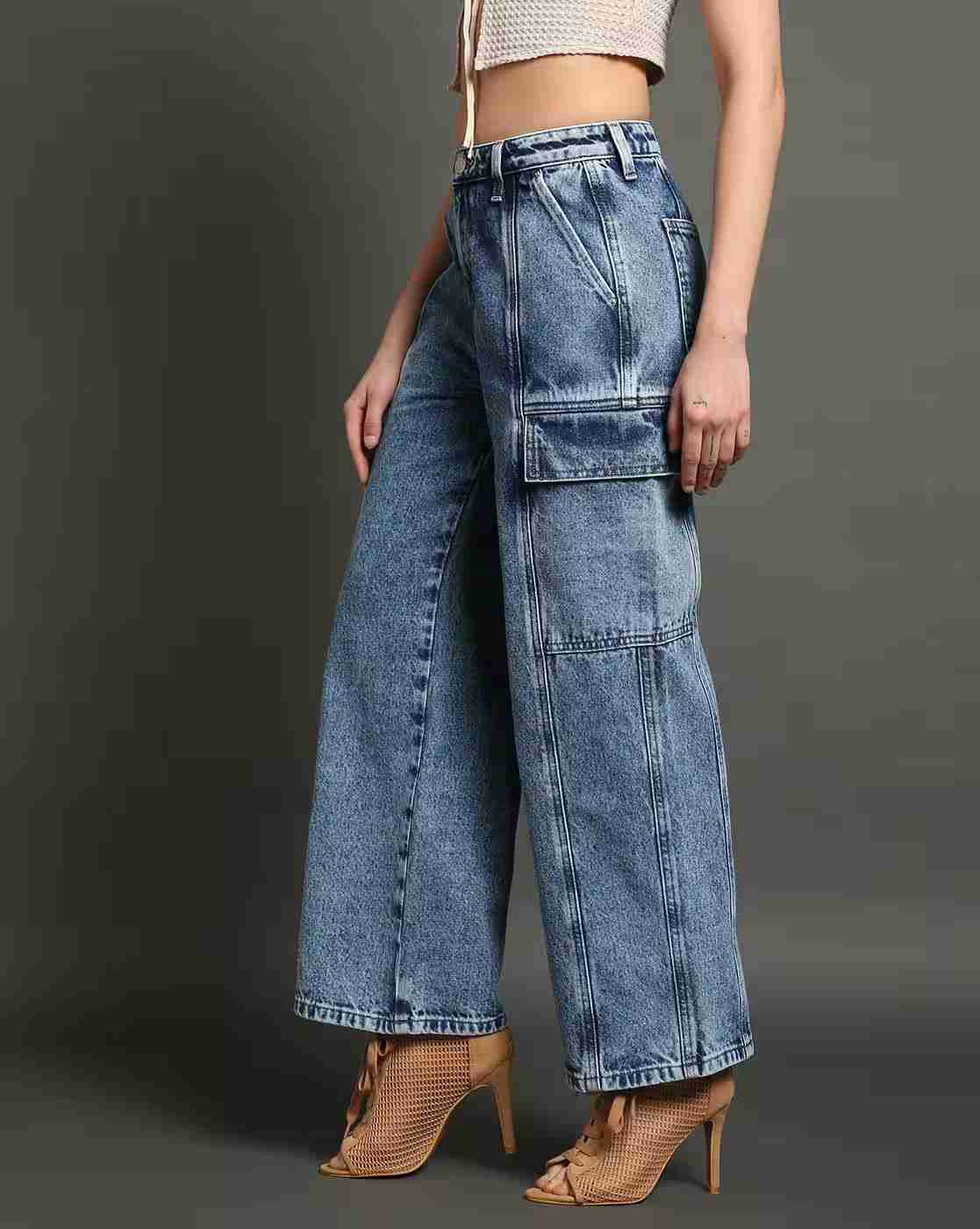 Lee Cooper | Women Heavily Washed Relaxed Fit Cargo Jeans|2