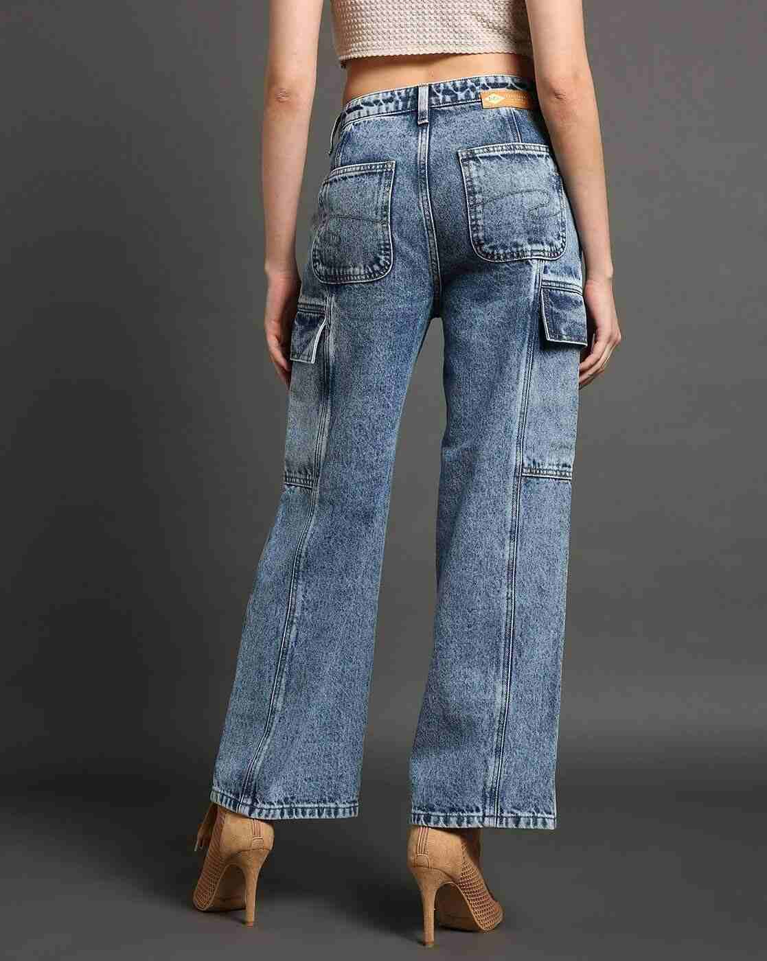 Lee Cooper | Women Heavily Washed Relaxed Fit Cargo Jeans|3