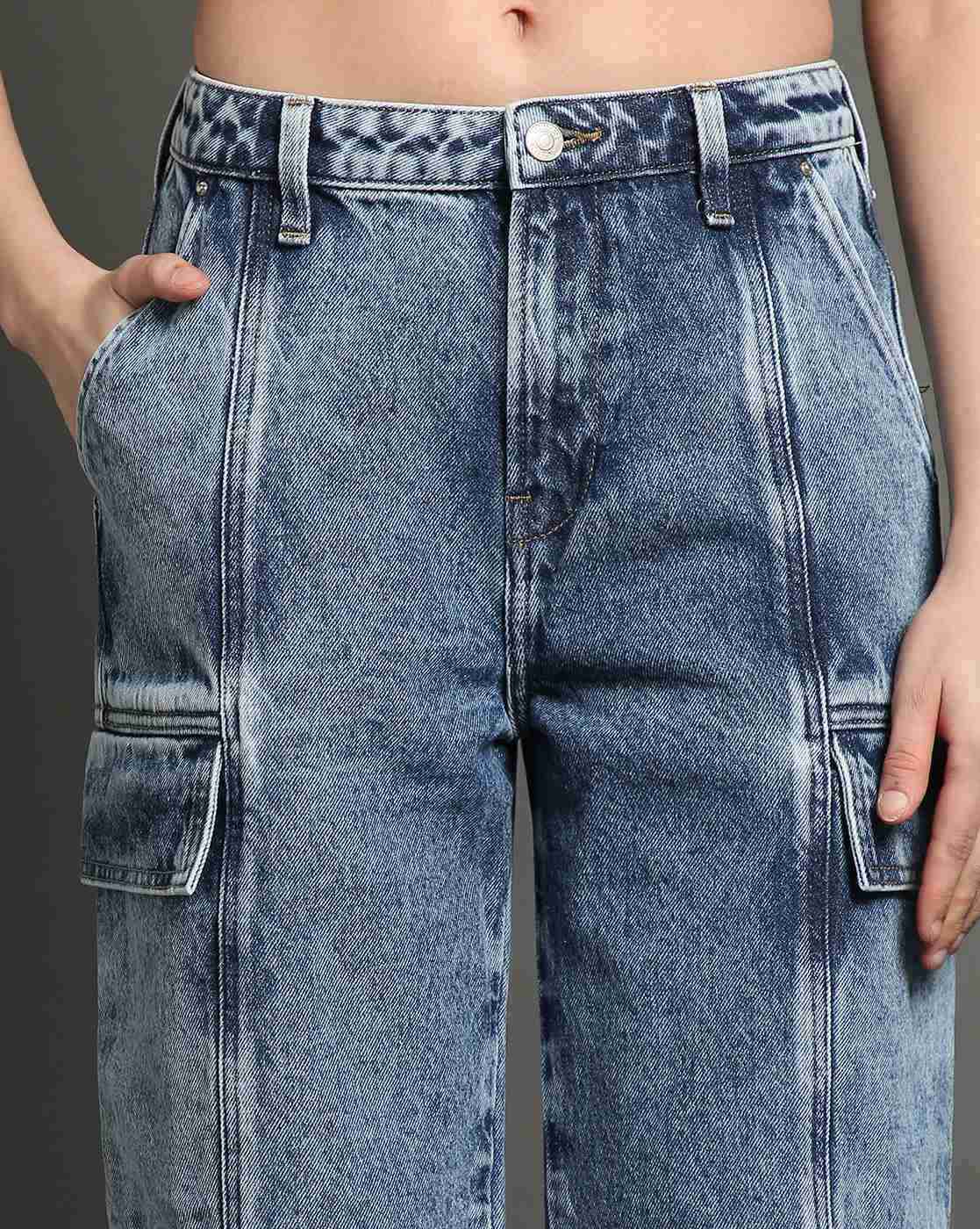 Lee Cooper | Women Heavily Washed Relaxed Fit Cargo Jeans|4