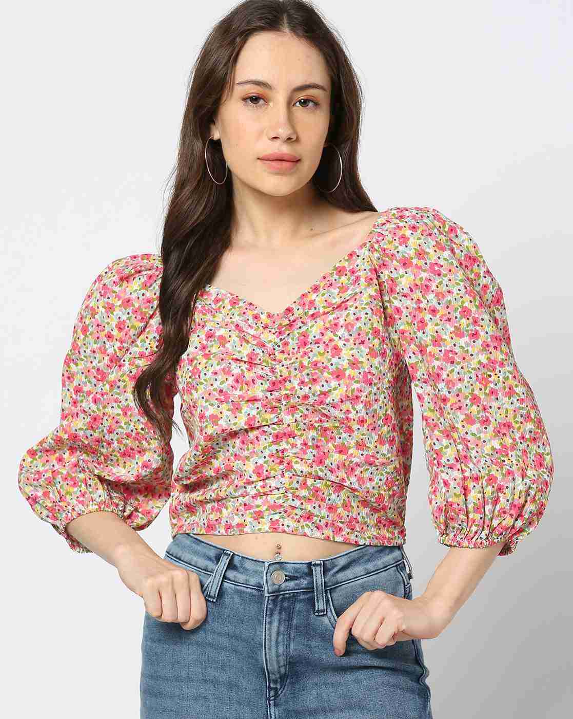 Lee Cooper | Women Floral Print Slim Fit Crop Top|0