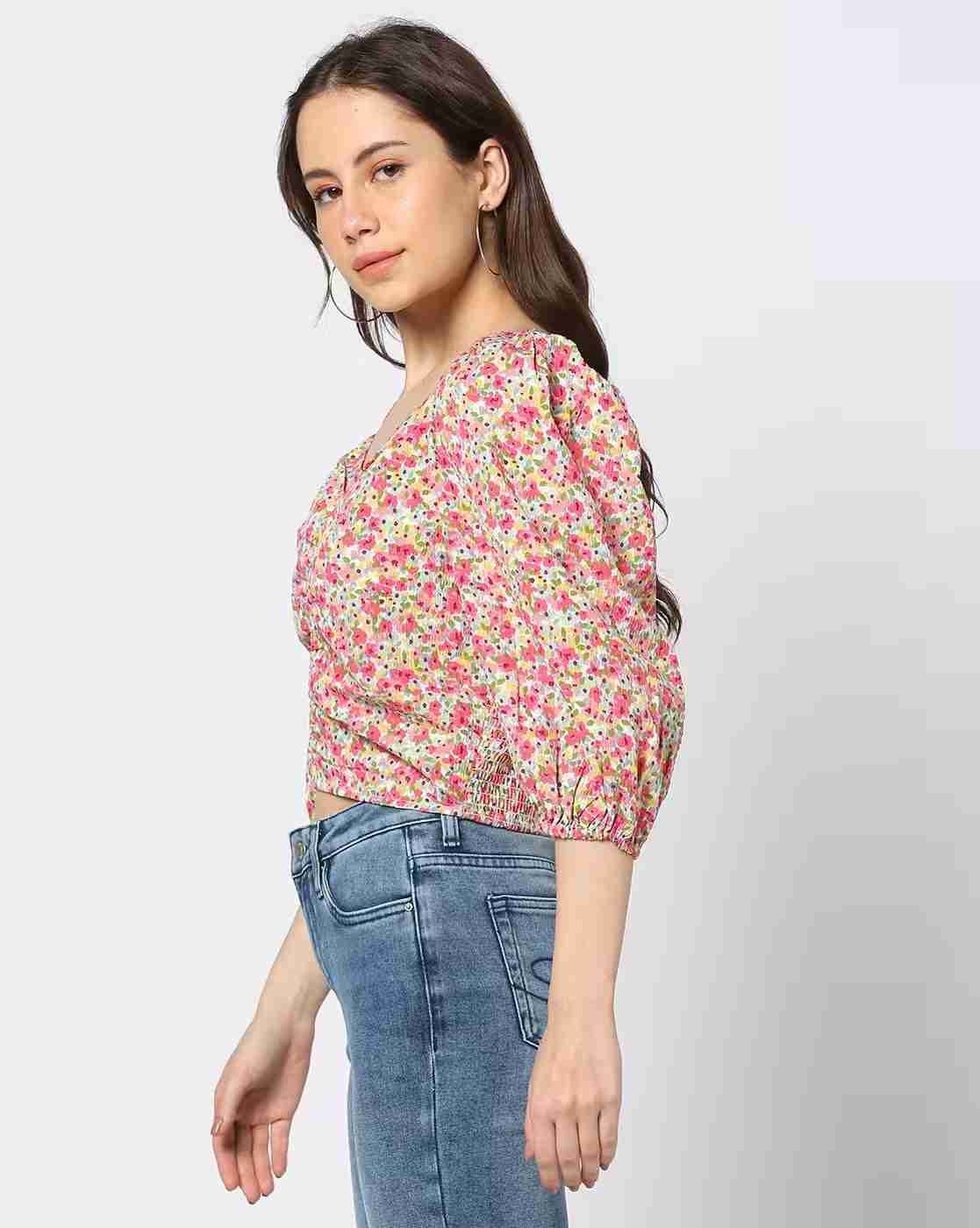 Lee Cooper | Women Floral Print Slim Fit Crop Top|1