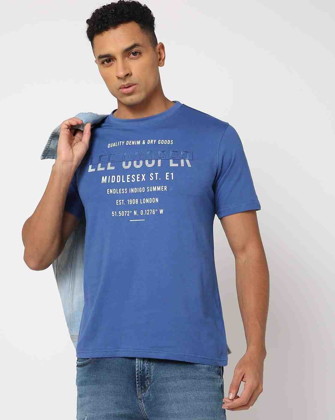 Men Brand Print Relaxed Fit Crew-Neck T-Shirt
