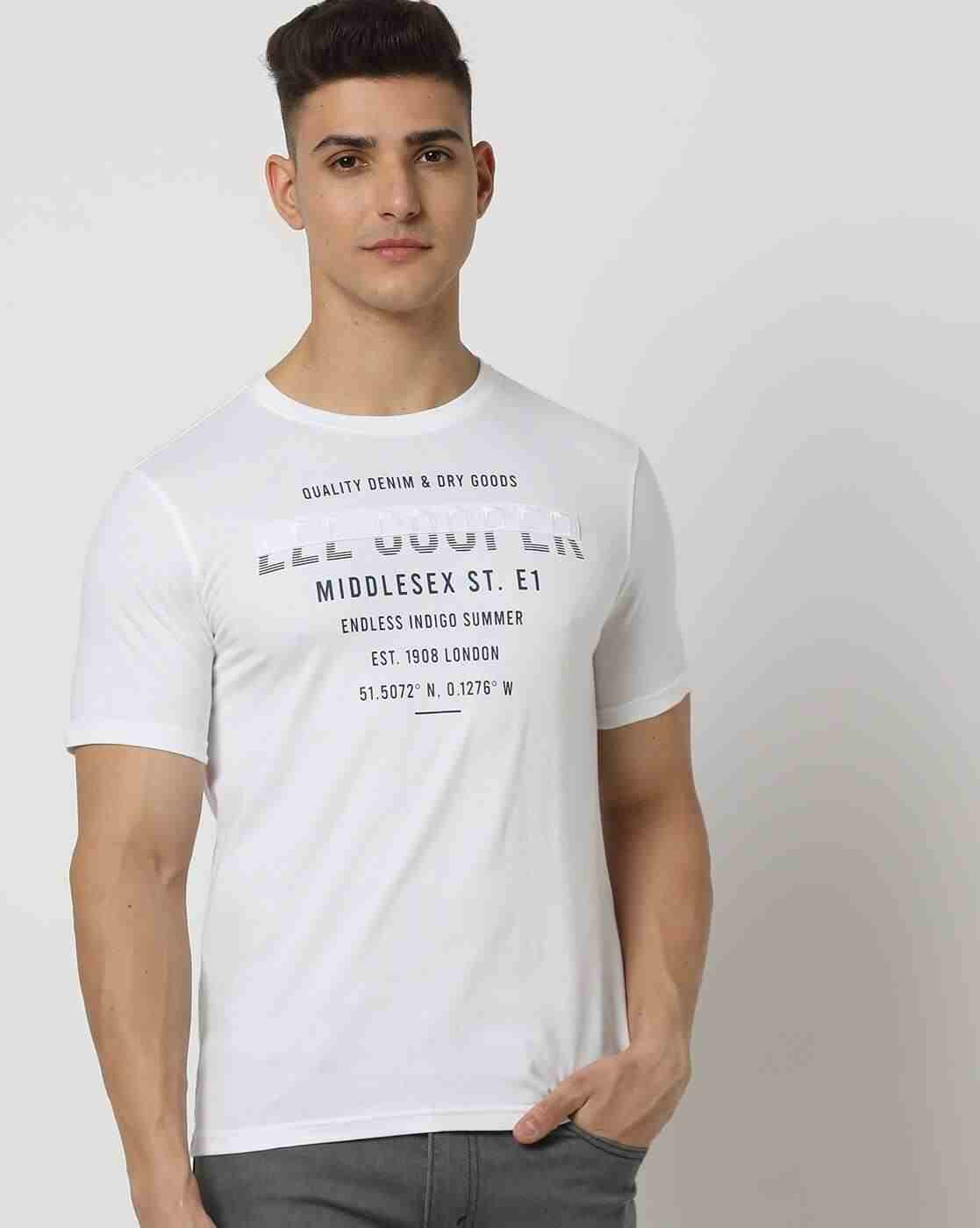 Men Brand Print Relaxed Fit Crew-Neck T-Shirt