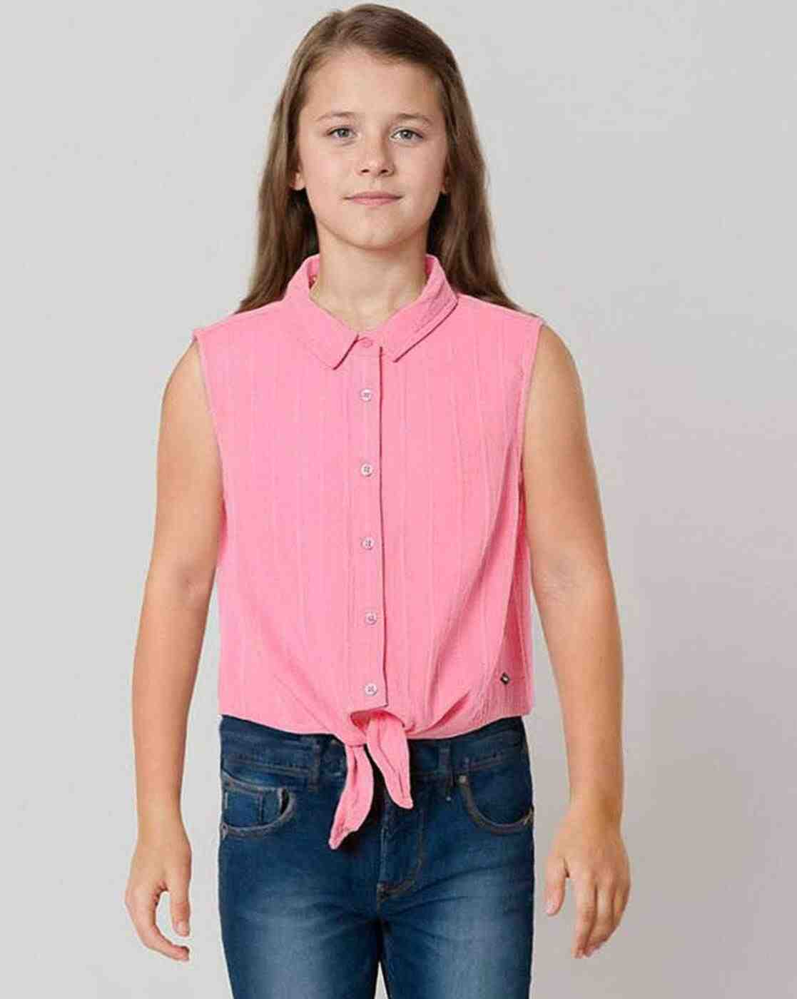 Lee Cooper | Girls Striped Regular Fit Knot-Front Shirt|0
