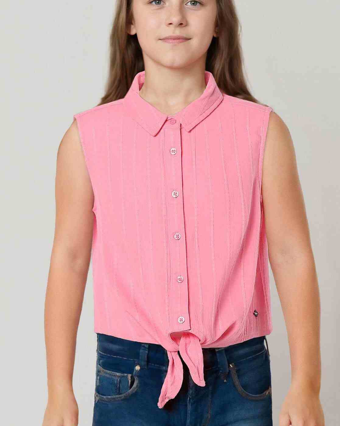Lee Cooper | Girls Striped Regular Fit Knot-Front Shirt|2