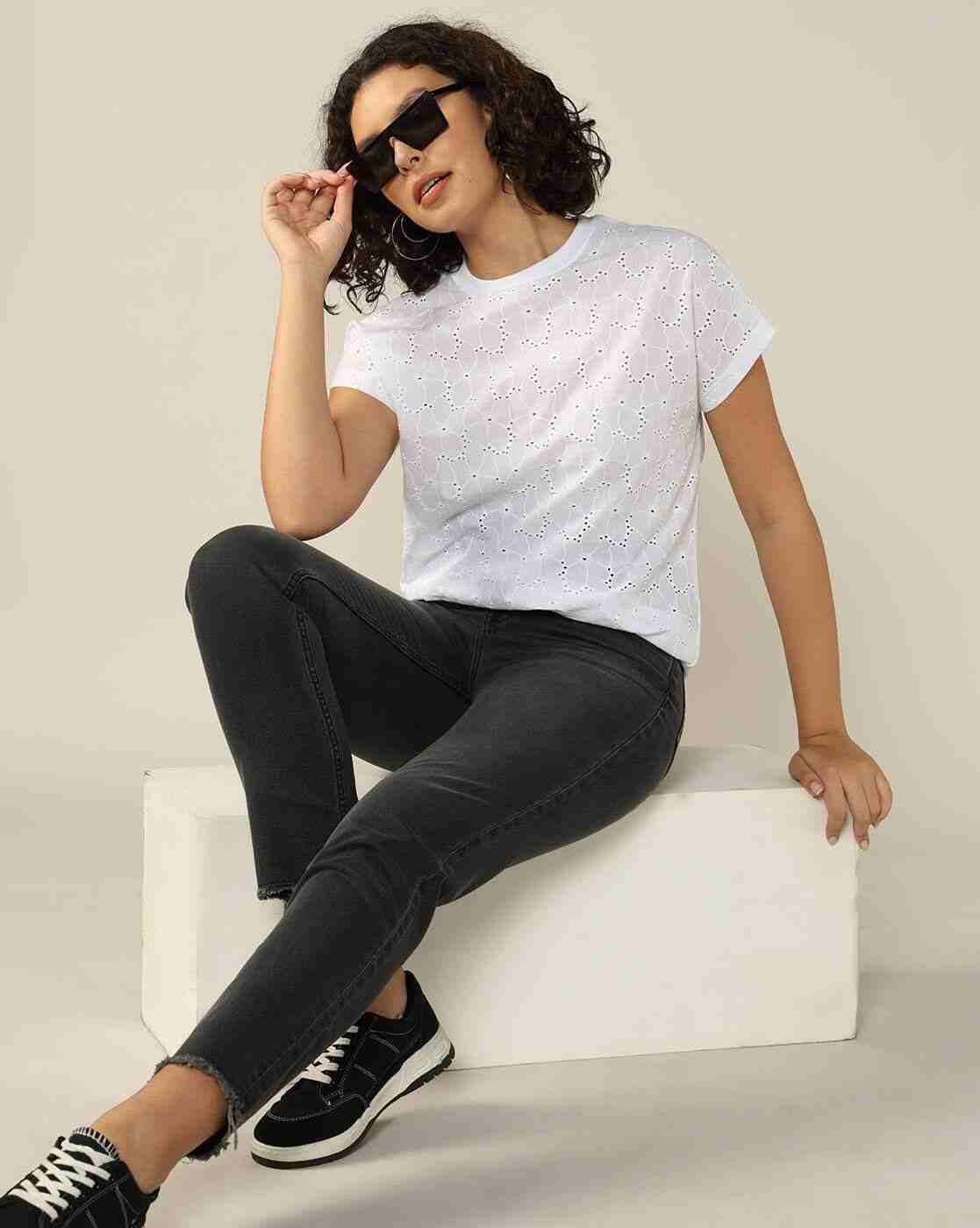 Lee Cooper | Women Embroidered Regular Fit Crew-Neck T-Shirt|0