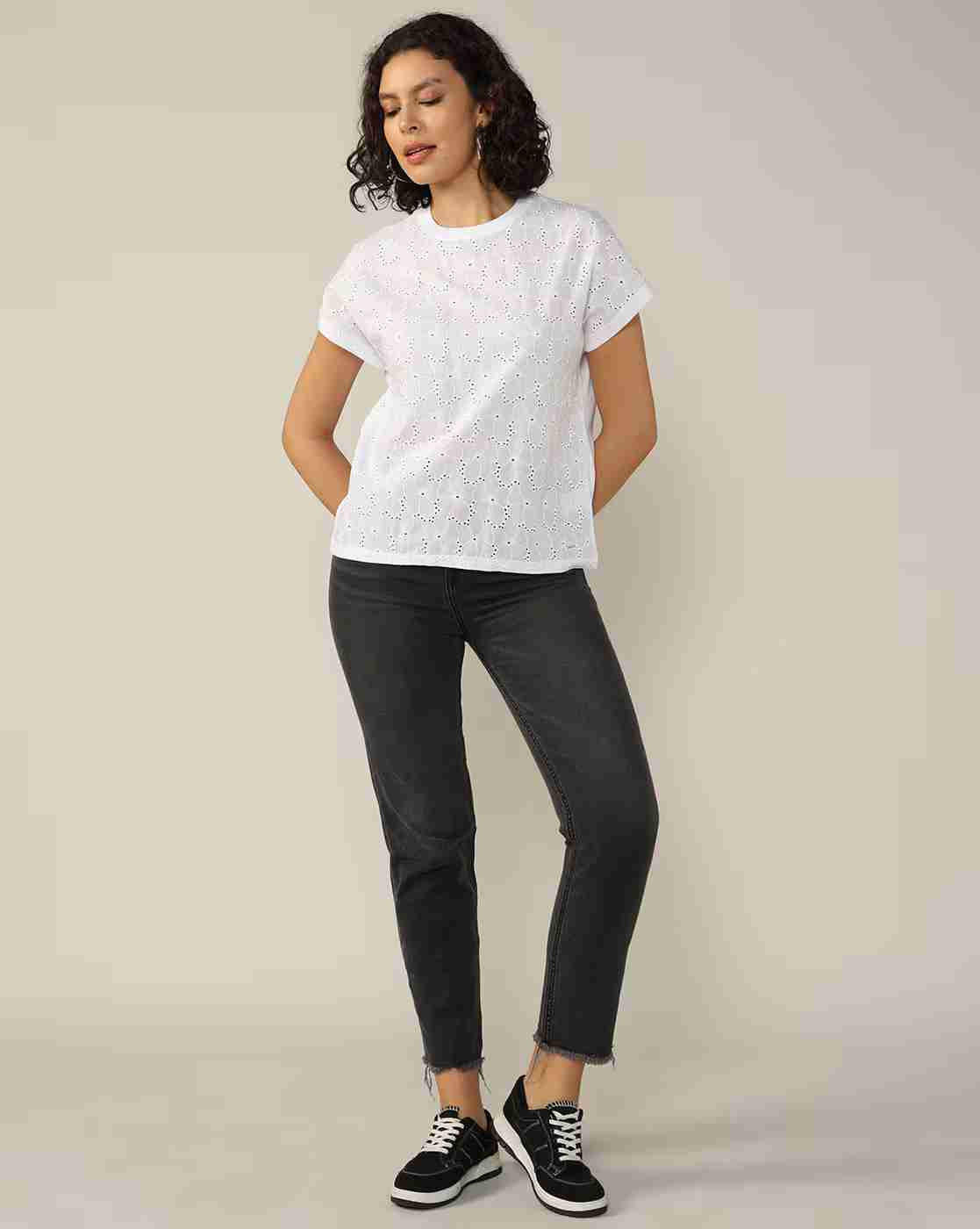 Lee Cooper | Women Embroidered Regular Fit Crew-Neck T-Shirt|4