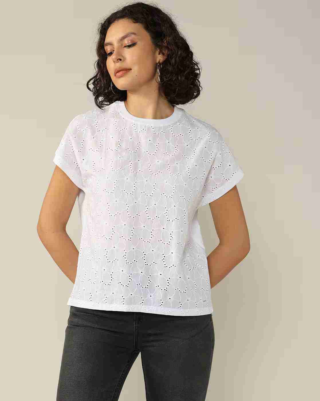 Lee Cooper | Women Embroidered Regular Fit Crew-Neck T-Shirt|5