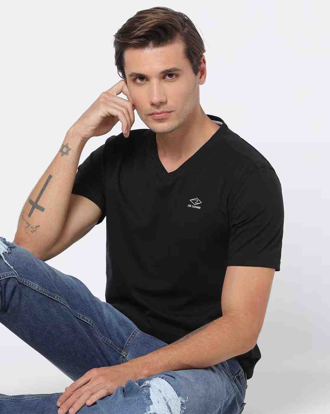 Regular Fit Logo Print V-Neck T-Shirt