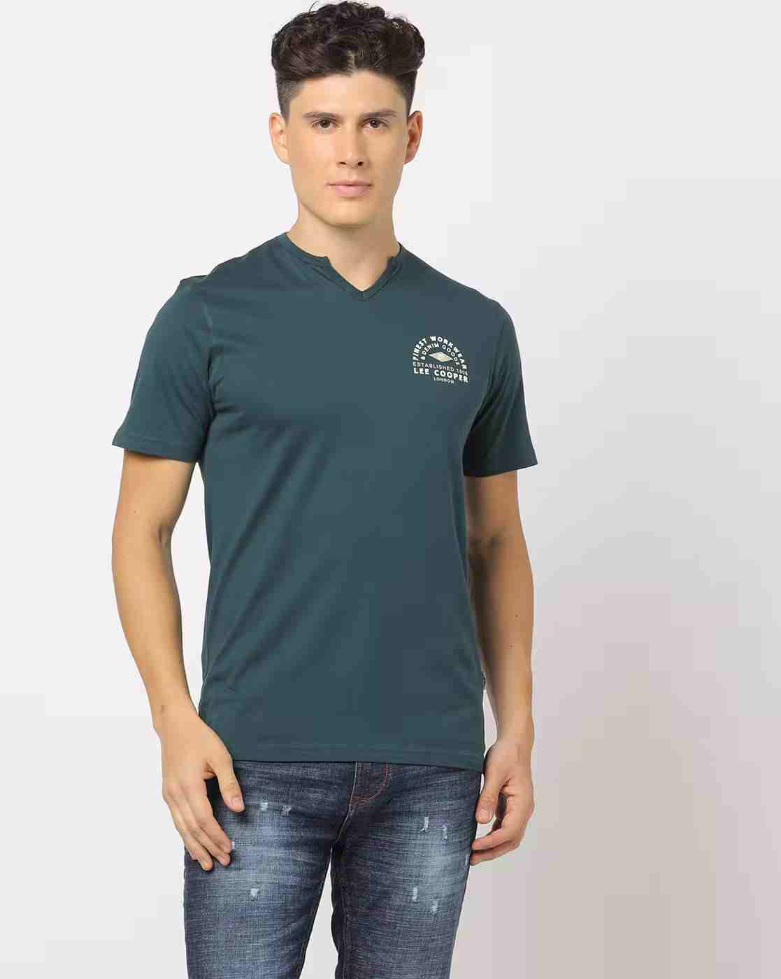 Regular Fit Placement Print T-Shirt with Notch-Neckline