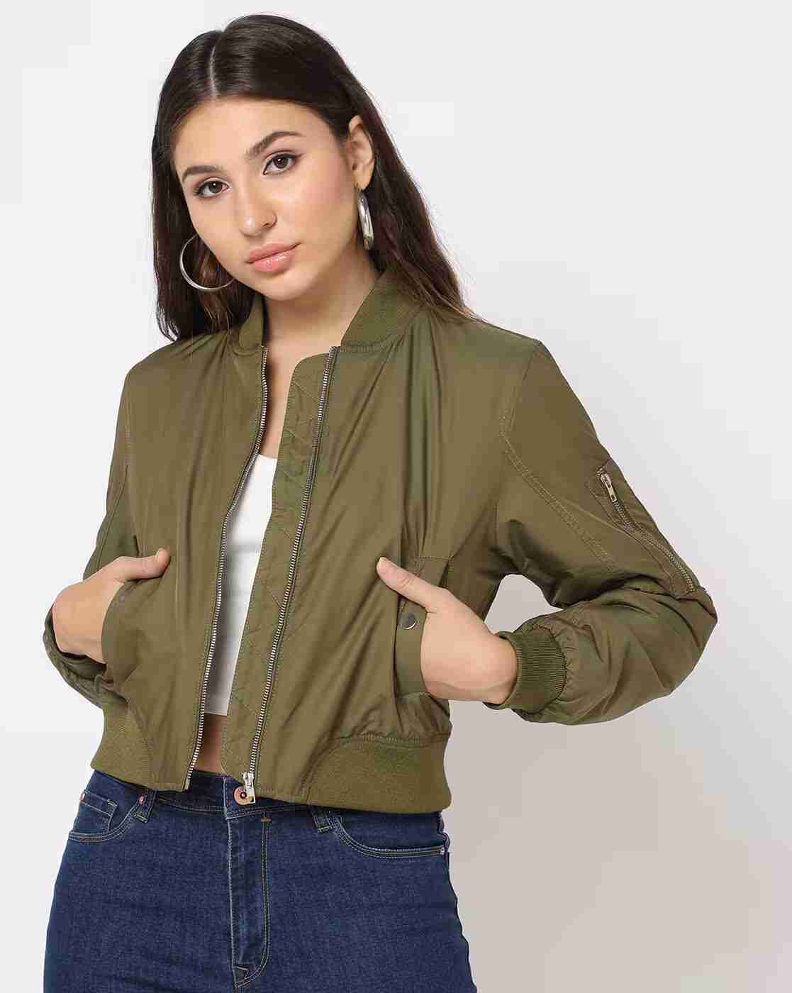 Zip-Front Bomber Jacket with Slip Pockets
