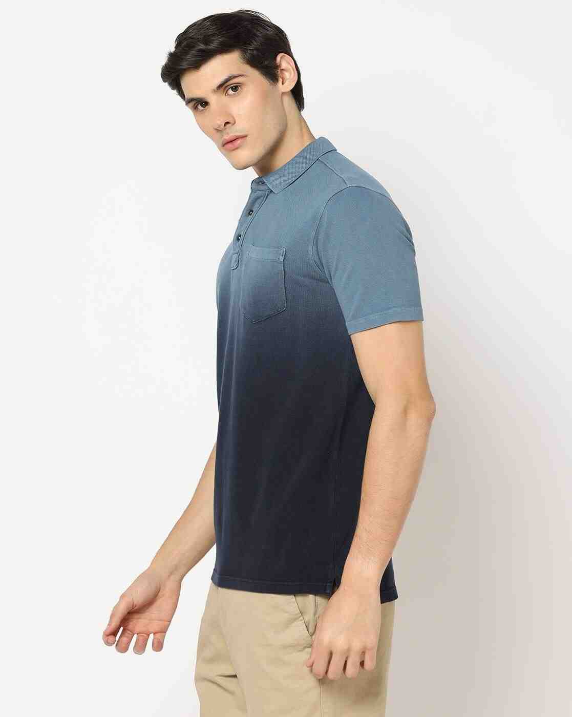 Lee Cooper | Ombre-Dyed Cotton Polo T-Shirt with Patch Pocket|1