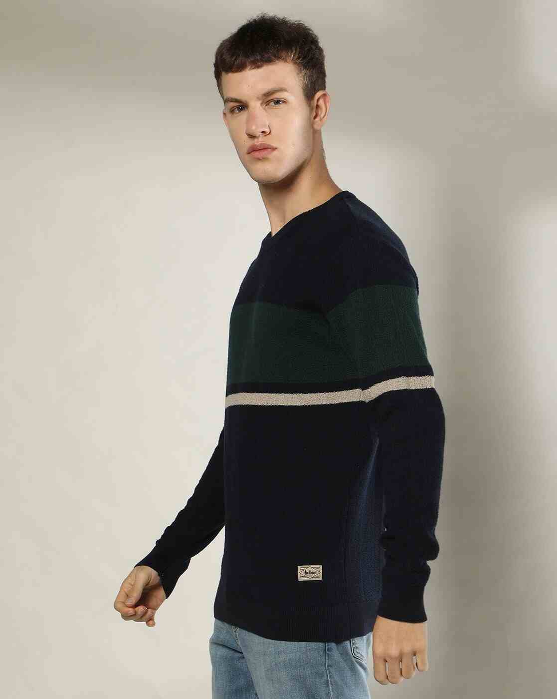 Lee Cooper | Men Colourblock Regular Fit Crew-Neck Pullover|1