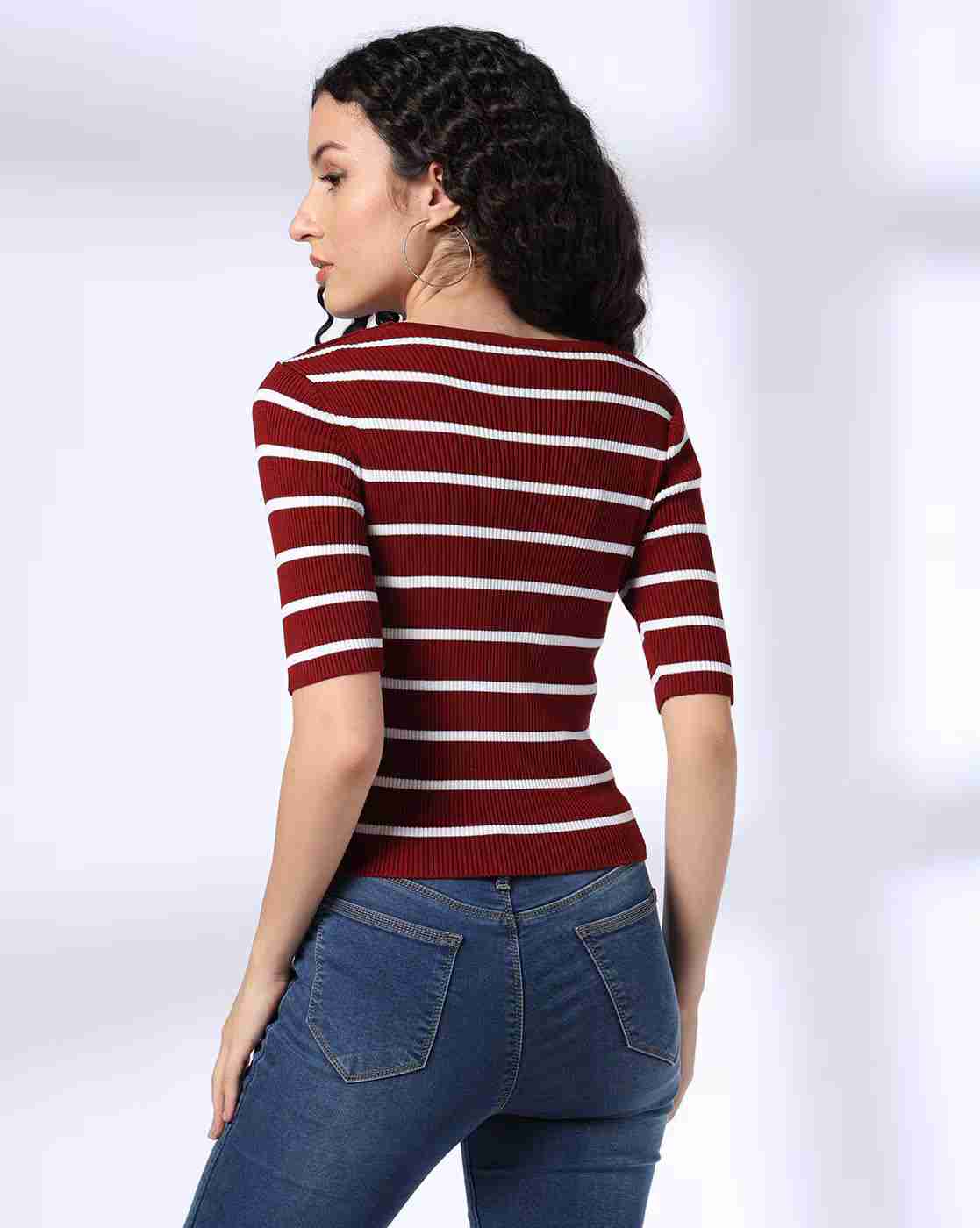 Lee Cooper | Women Striped Fitted V-Neck T-Shirt|2