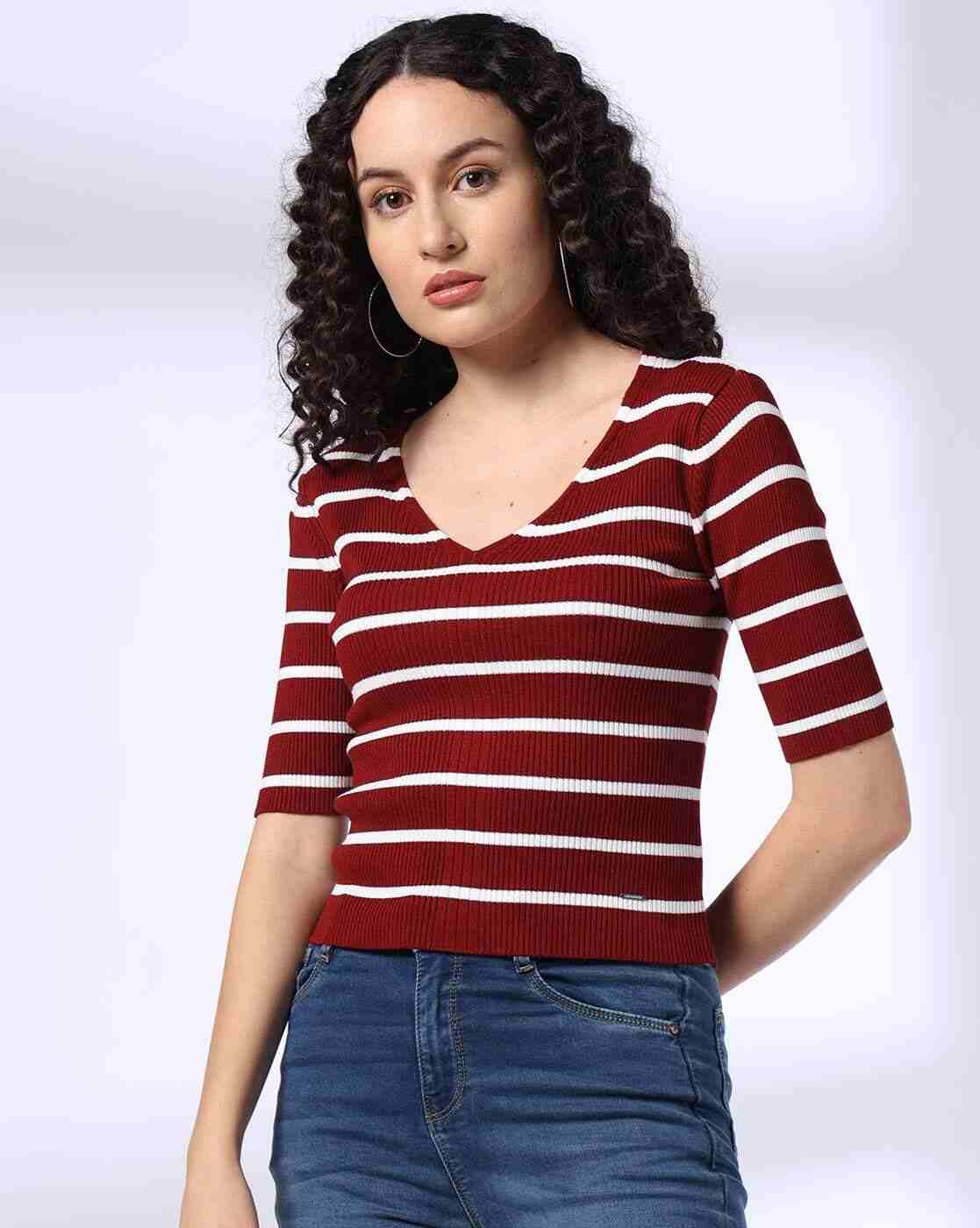 Lee Cooper | Women Striped Fitted V-Neck T-Shirt|3