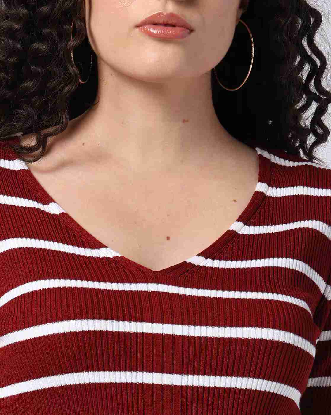 Lee Cooper | Women Striped Fitted V-Neck T-Shirt|4