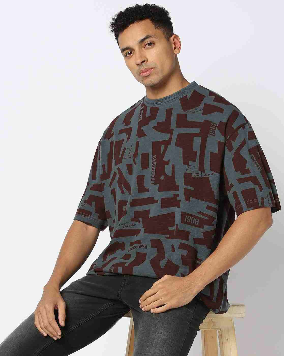 Lee Cooper | Men Geometric Print Relaxed Fit Crew-Neck T-Shirt|0
