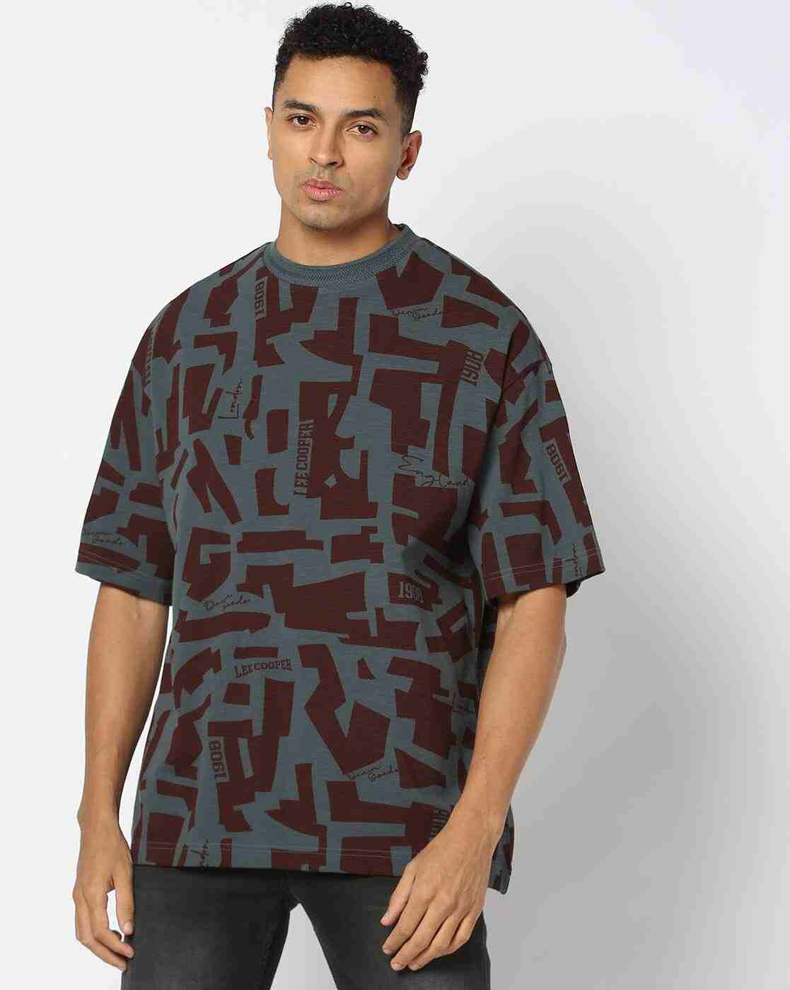 Lee Cooper | Men Geometric Print Relaxed Fit Crew-Neck T-Shirt|1