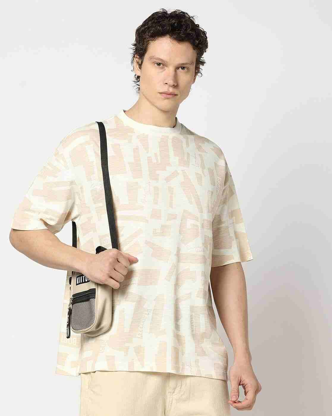 Men Geometric Print Relaxed Fit Crew-Neck T-Shirt
