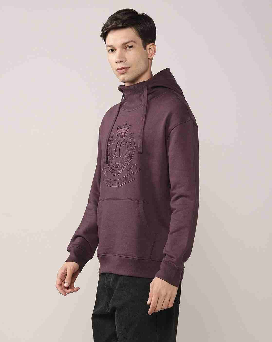Lee Cooper | Men Logo Embroidered Relaxed Fit Hoodie with Kangaroo Pocket|1