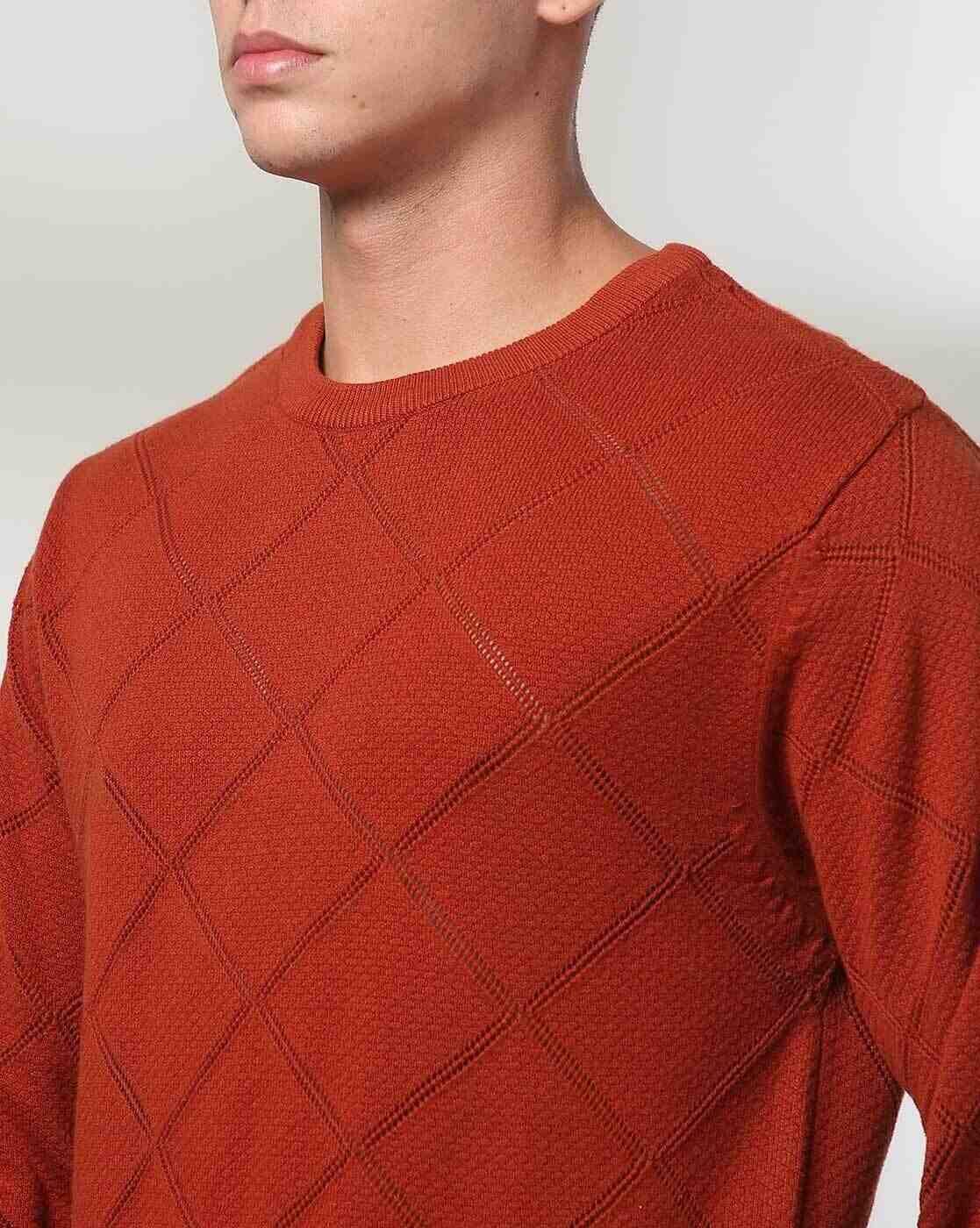 Men Geometric Pattern Relaxed Fit Crew-Neck Pullover