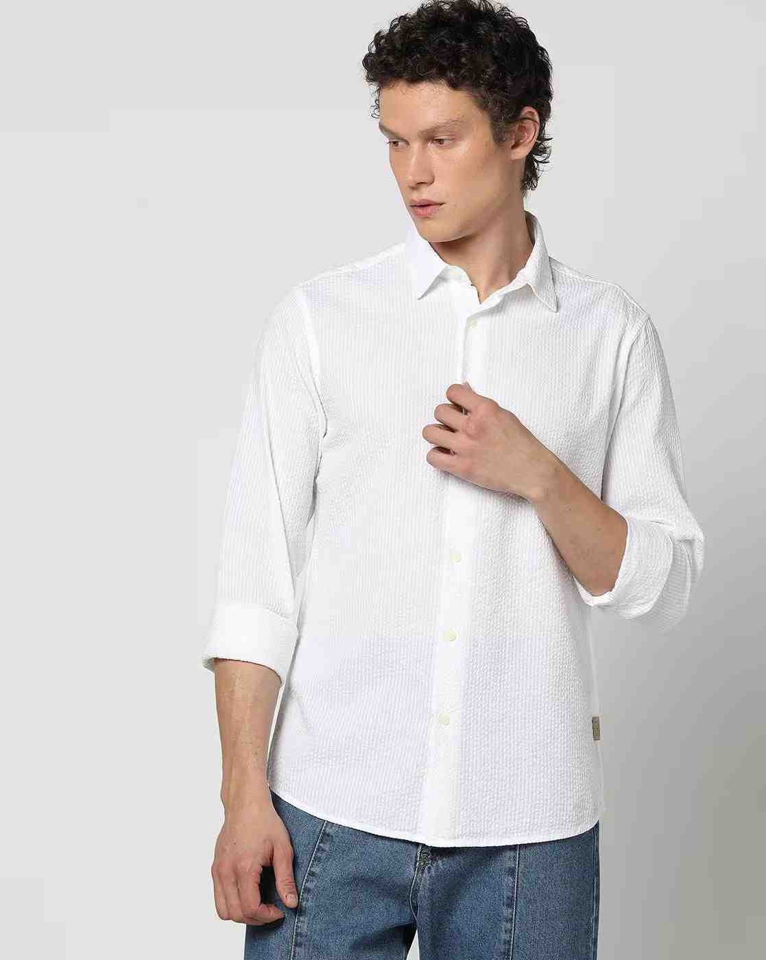 Men Seersucker Regular Fit Shirt