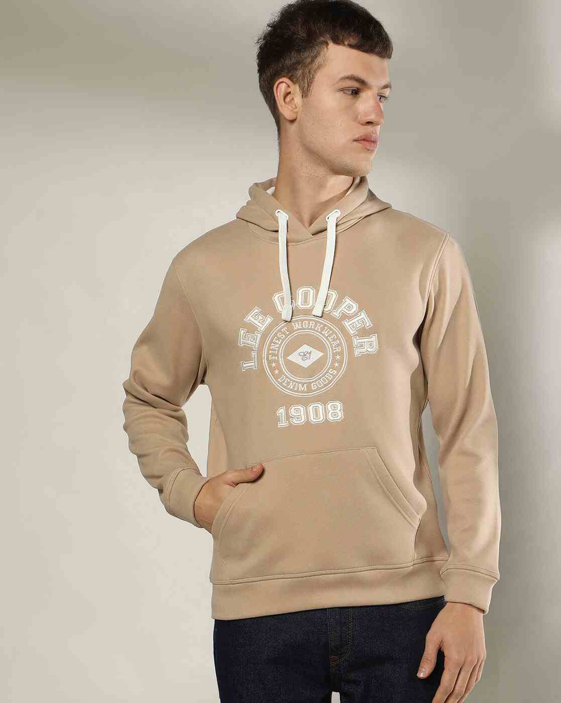 Men Embroidered Logo Relaxed Fit Hoodie