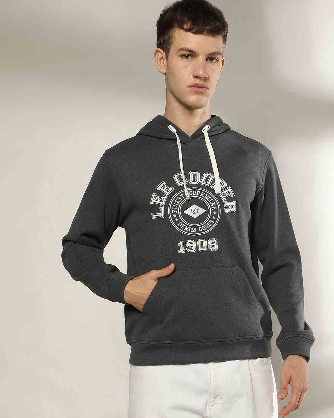 Men Embroidered Logo Relaxed Fit Hoodie