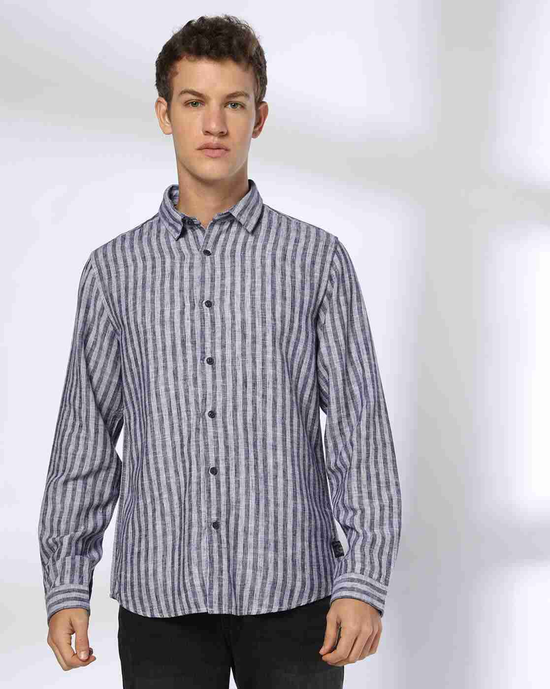 Lee Cooper | Men Striped Slim Fit Linen Shirt|1