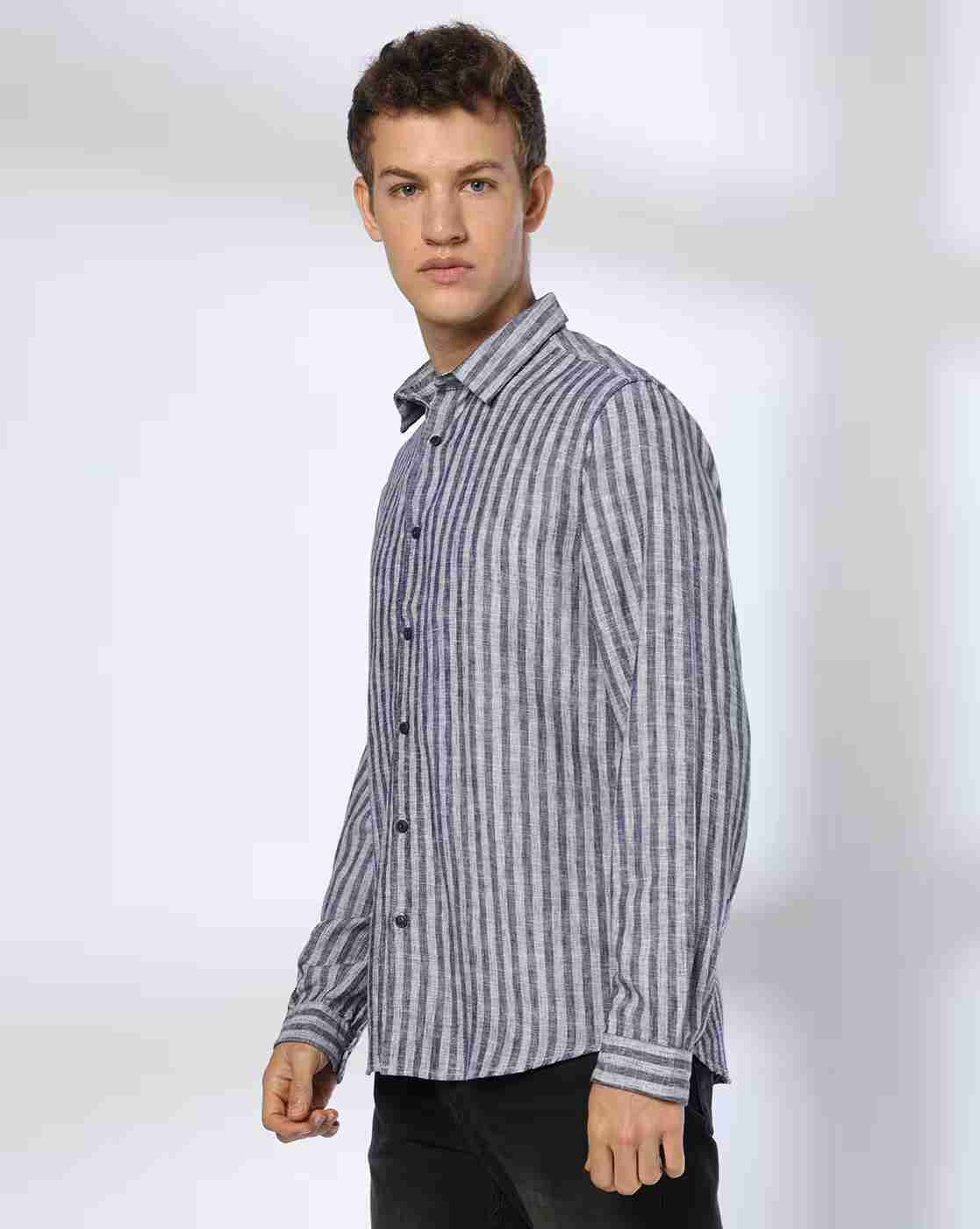 Lee Cooper | Men Striped Slim Fit Linen Shirt|2