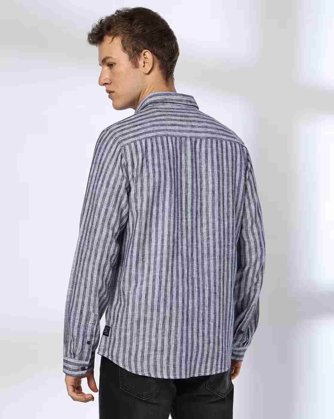 Lee Cooper | Men Striped Slim Fit Linen Shirt|3