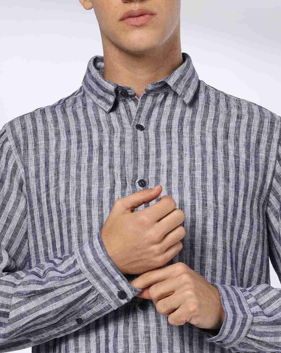 Lee Cooper | Men Striped Slim Fit Linen Shirt|4