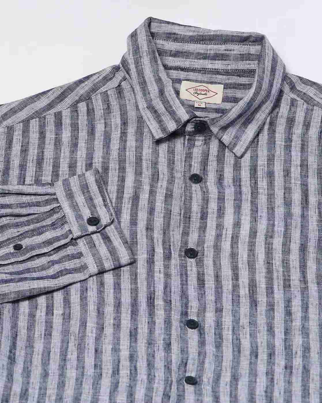 Lee Cooper | Men Striped Slim Fit Linen Shirt|5