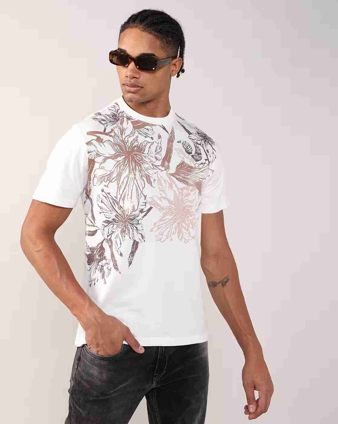 Lee Cooper | Men Floral Print Relaxed Fit Crew-Neck T-Shirt|0