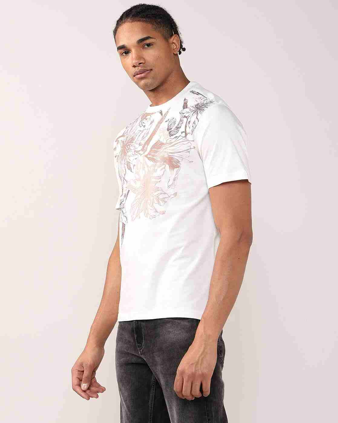 Lee Cooper | Men Floral Print Relaxed Fit Crew-Neck T-Shirt|1