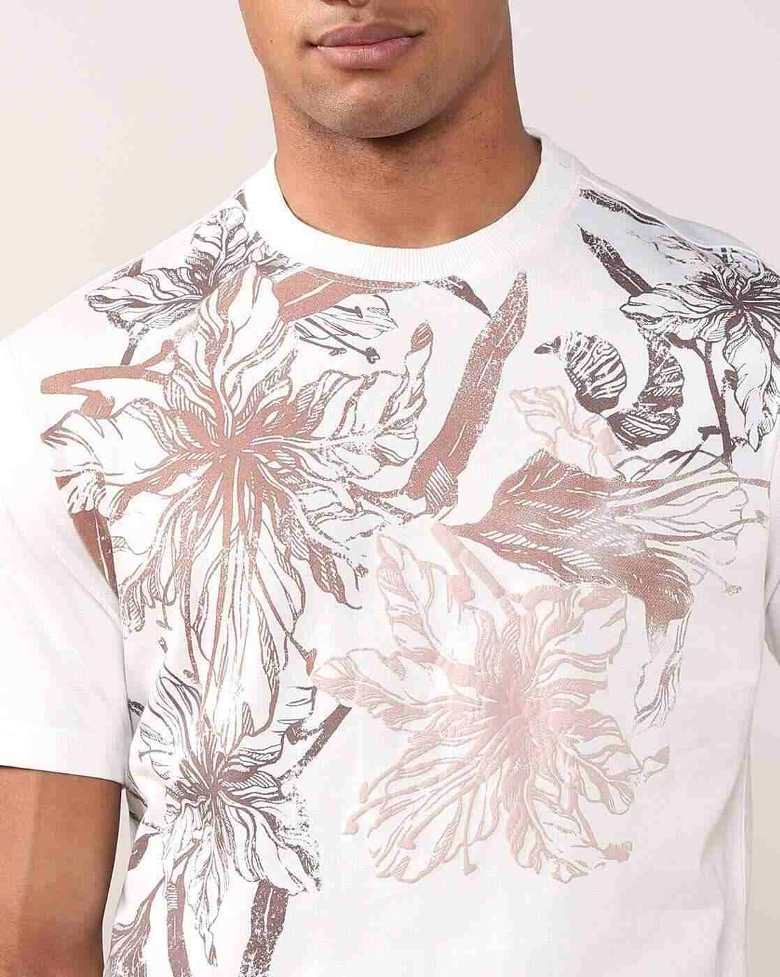 Lee Cooper | Men Floral Print Relaxed Fit Crew-Neck T-Shirt|4