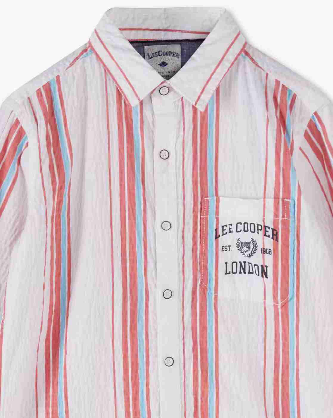 Lee Cooper | Boys Striped Slim Fit Shirt with Patch Pocket|2