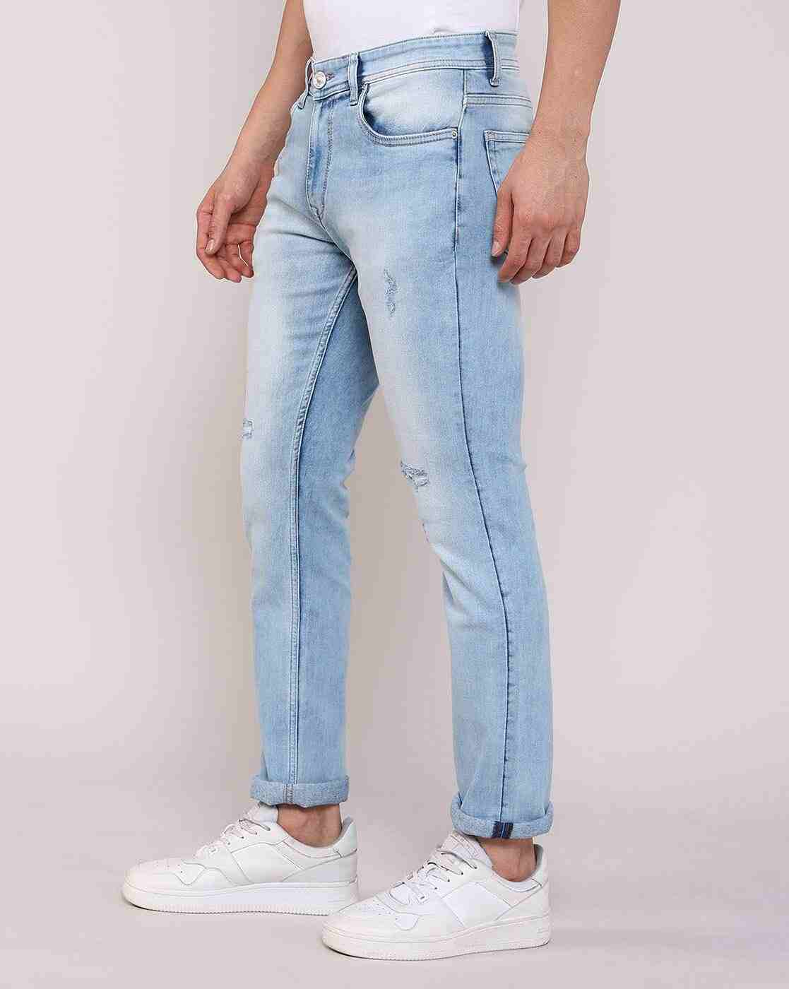 Lee Cooper | Men Lightly Washed Distressed Straight Jeans|1