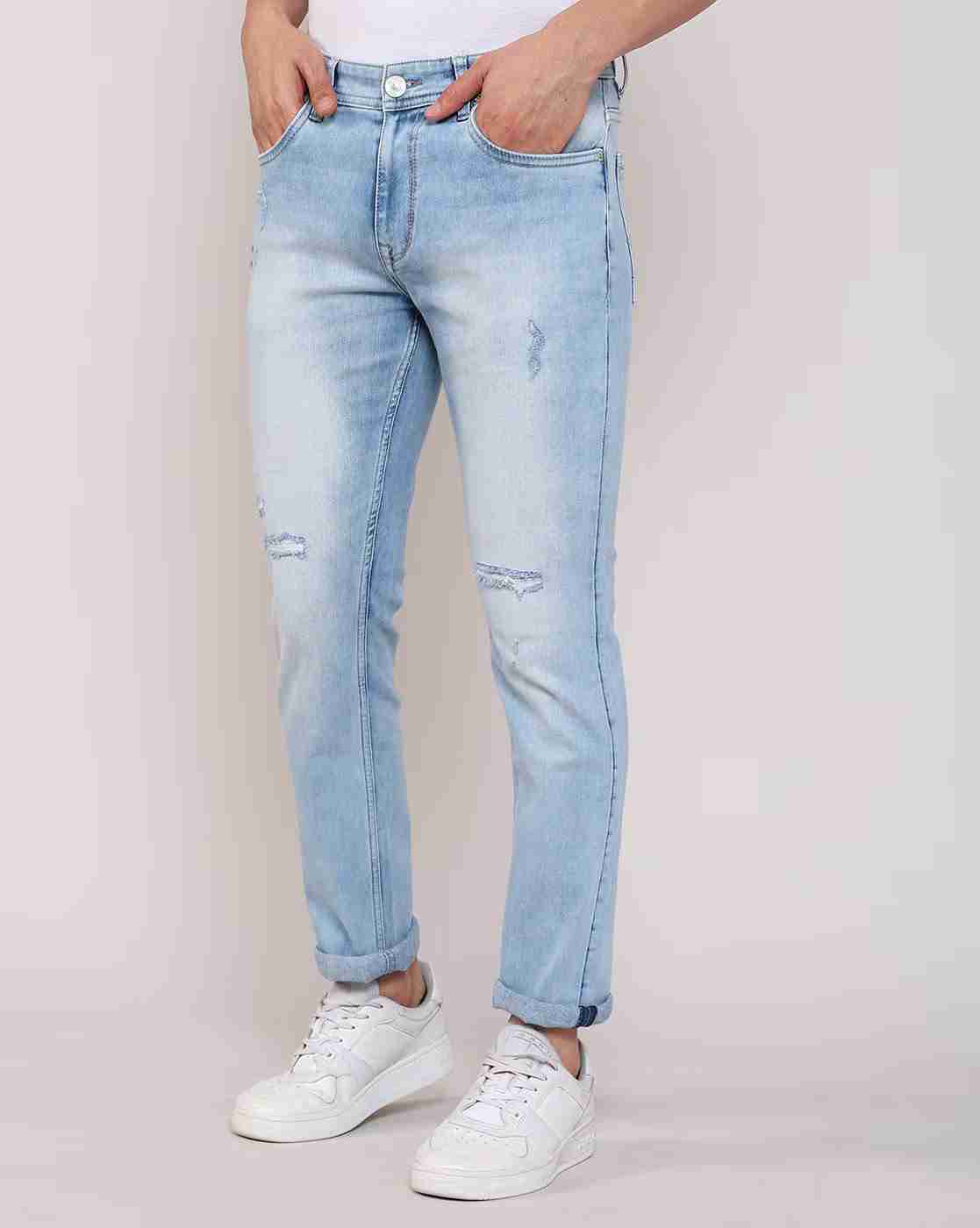 Lee Cooper | Men Lightly Washed Distressed Straight Jeans|3